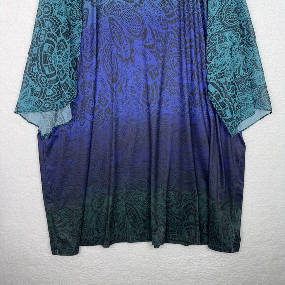 Catherines Midi Shift Dress 5X Tulip Slit Sleeve Ombré Embellishment Neck Boho - Picture 5 of 13